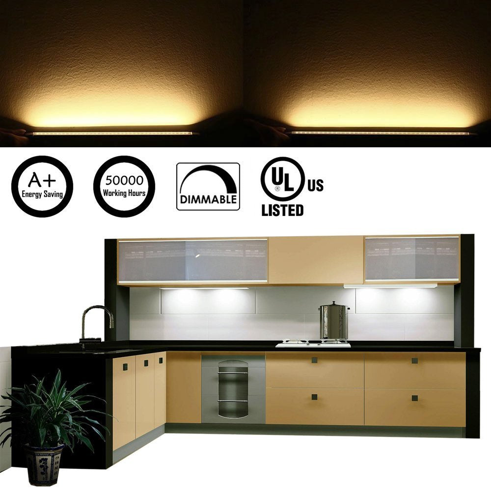 Dimmable LED Under Cabinet Lighting Bar, 12V Under Counter LED Light Strip Linkable Kit with Rocker Switch Kitchen,Showcase,Worktop, Shelf Lighting(8 Panel Kits Warmwhite)