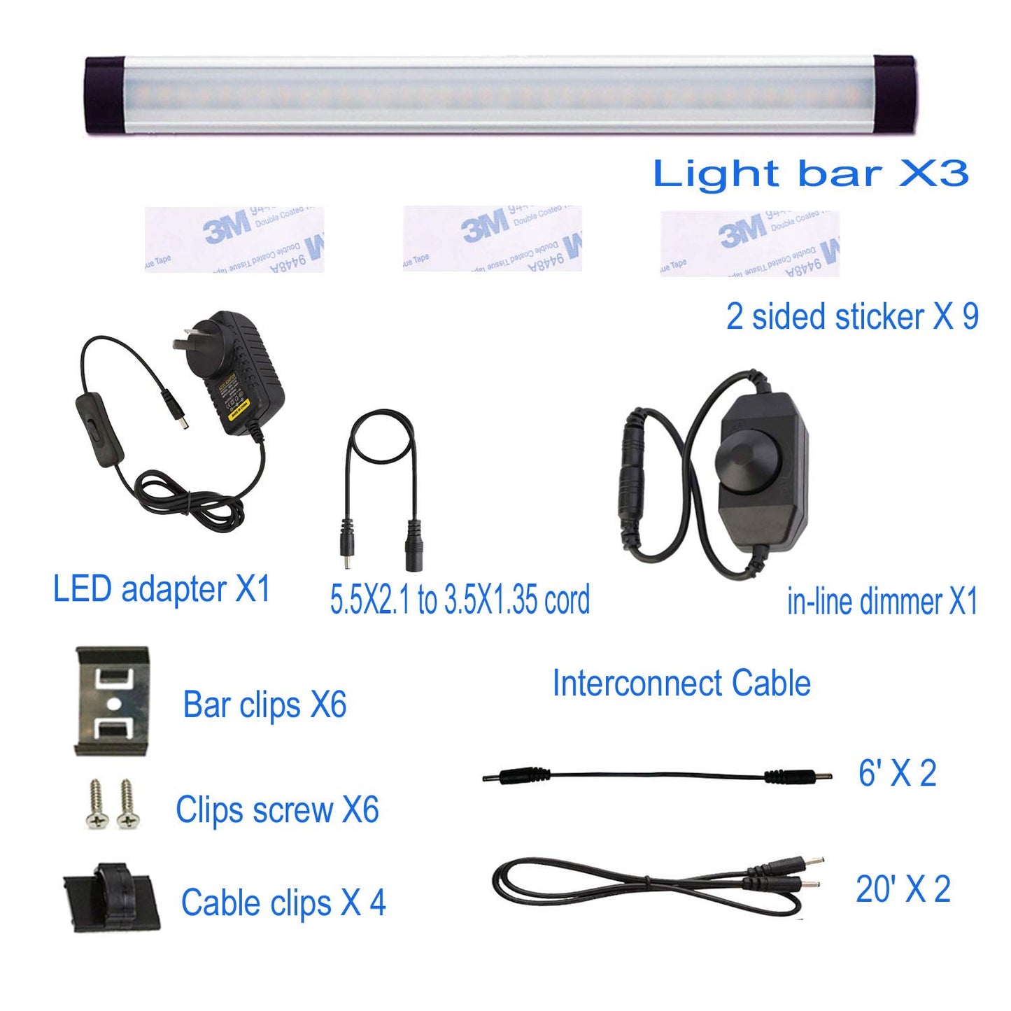 Dimmable Led Under Cabinet Lighting Bar Linkable Kits with Rocker Switch Under Counter Kitchen,Showcase,Shelf Lighting(3 Panel Kits Cold White)