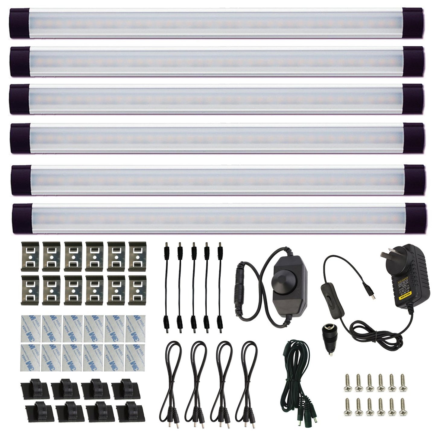 Dimmable Led Under Cabinet Lighting Bar Linkable Kits with Rocker Switch Under Counter Kitchen,Showcase,Shelf Lighting(6 Panel Kits Cold White)