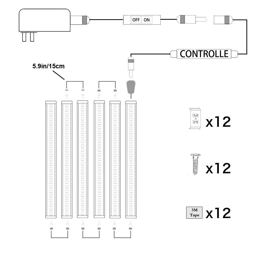 Dimmable Led Under Cabinet Lighting Bar Linkable Kits with Rocker Switch Under Counter Kitchen,Showcase,Shelf Lighting(6 Panel Kits Cold White)