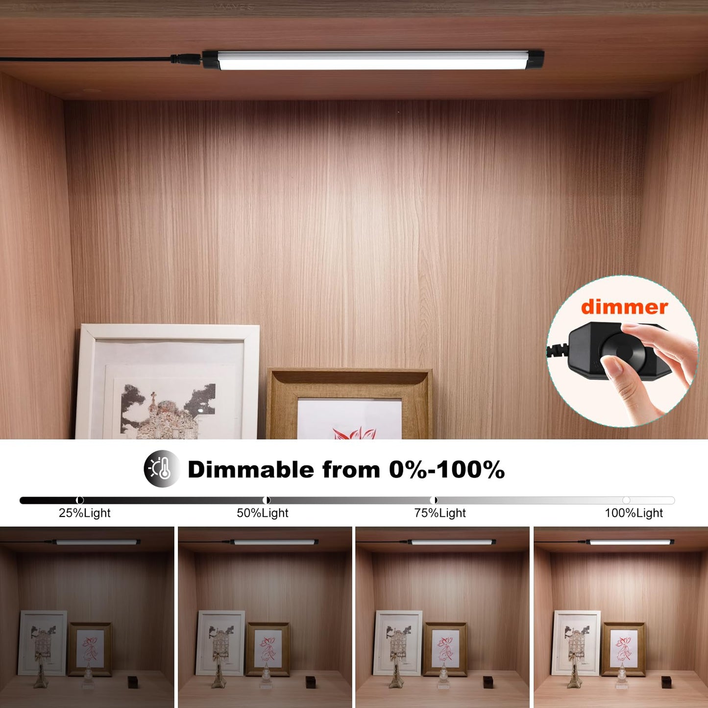 Dimmable Led Under Cabinet Lighting Bar Linkable Kits with Rocker Switch Under Counter Kitchen,Showcase,Shelf Lighting(3 Panel Kits Warm White)