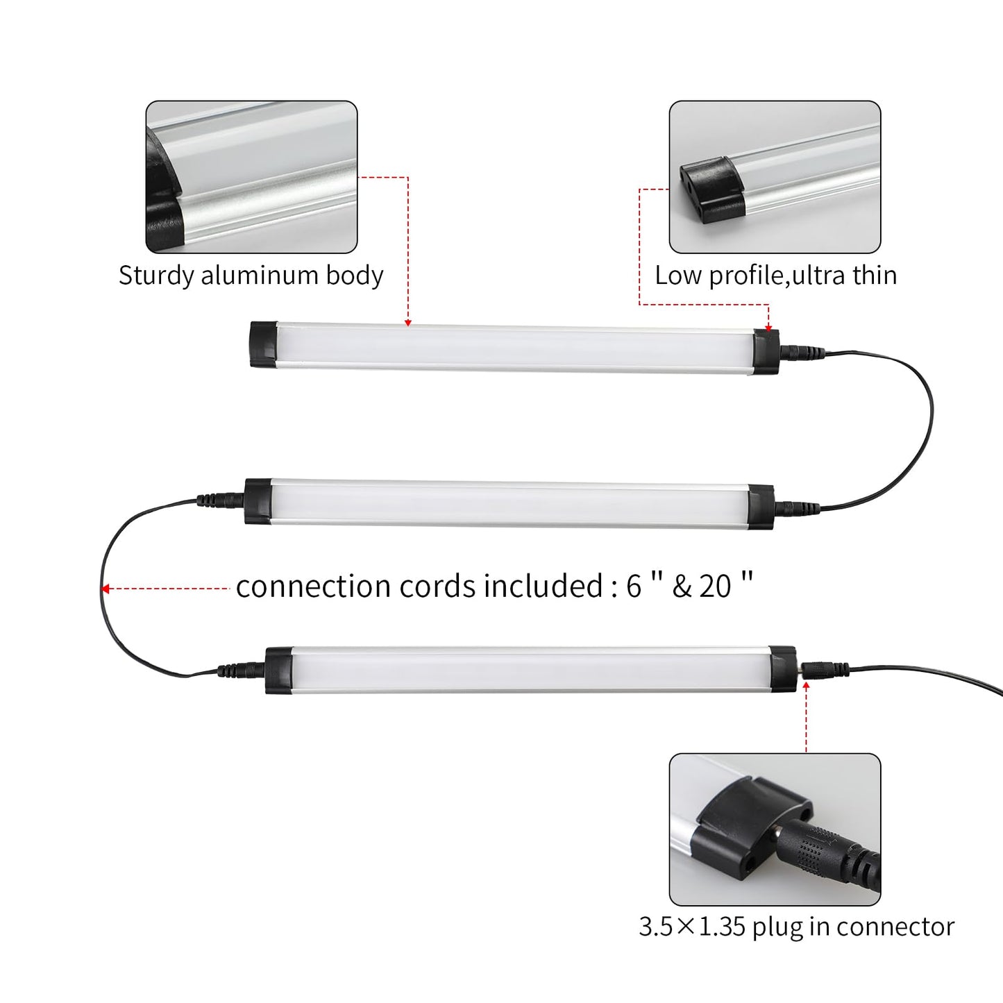 Dimmable Led Under Cabinet Lighting Bar Linkable Kits with Rocker Switch Under Counter Kitchen,Showcase,Shelf Lighting(3 Panel Kits Warm White)