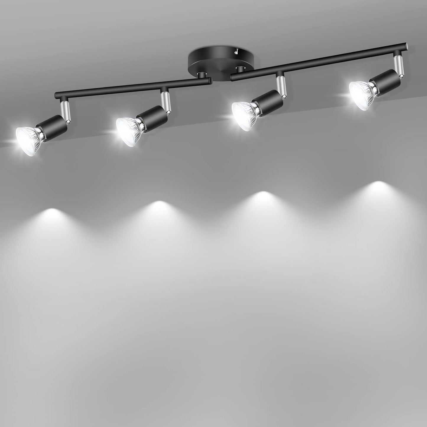 LED Ceiling Light,4 Way Rotatable Spot Lights for Ceiling,Flexible Ceiling Lights for Bedroom,Living Room, Black with Protectiv Bulb Trims(Gu10 Bulbs Not Included)