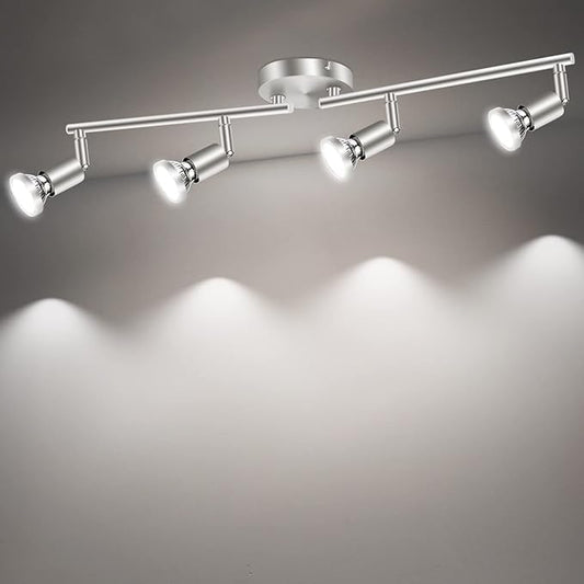 LED Ceiling Light,4 Way Rotatable Spot Lights for Ceiling,Flexible Ceiling Lights for Bedroom,Living Room, Black Nickel with Protectiv Bulb Trims(Gu10 Bulbs Not Included)