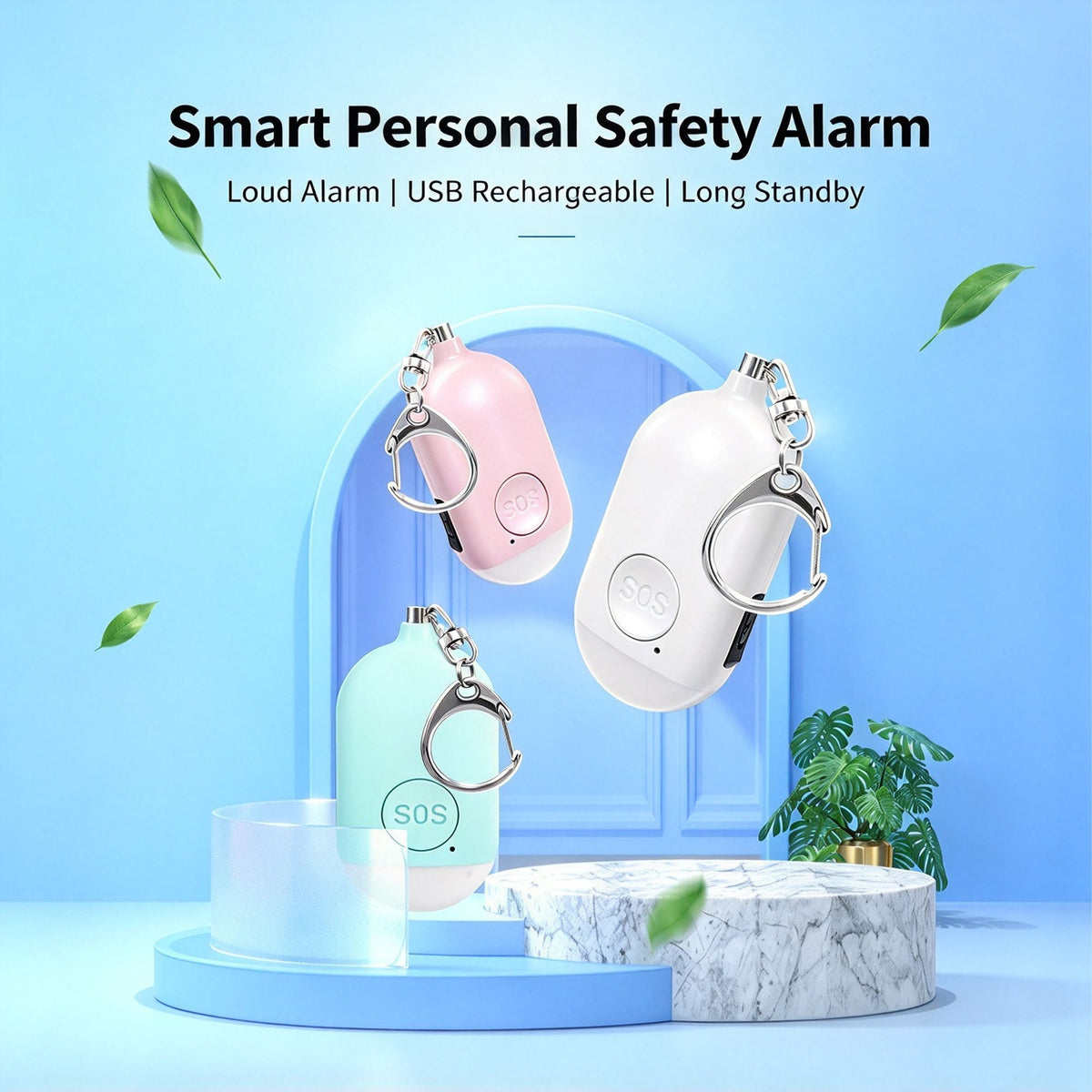Rechargeable Personal Safety Siren Flashlight B300 Black English Packaging, Portable Anti‑Harassment Alarm, Christmas Hiking Outdoor Emergency Security Tool