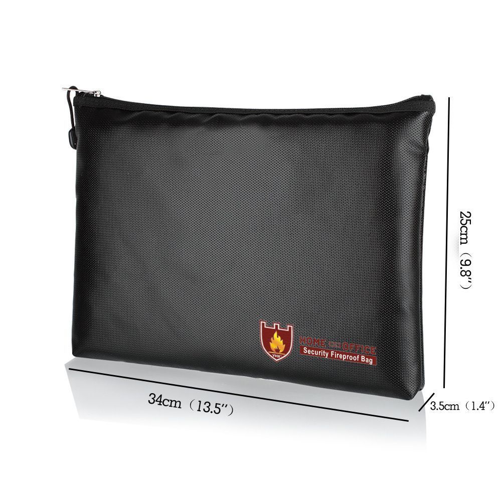 Large Fireproof Waterproof File Bag 34x25cm, Multi‑Functional Certificate Receipt Organizer Pouch, Holiday Home Office Document Safe Storage Accessory