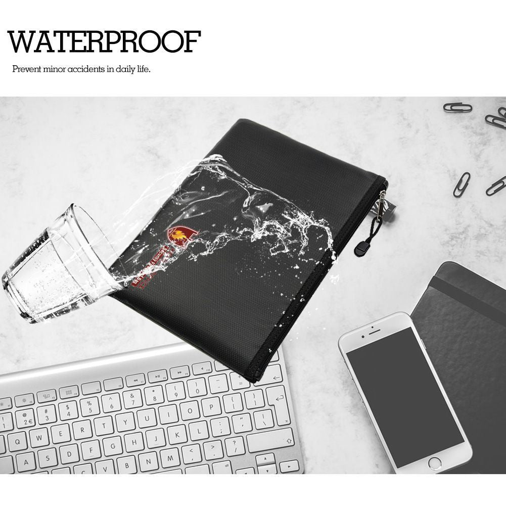 Large Fireproof Waterproof File Bag 34x25cm, Multi‑Functional Certificate Receipt Organizer Pouch, Holiday Home Office Document Safe Storage Accessory