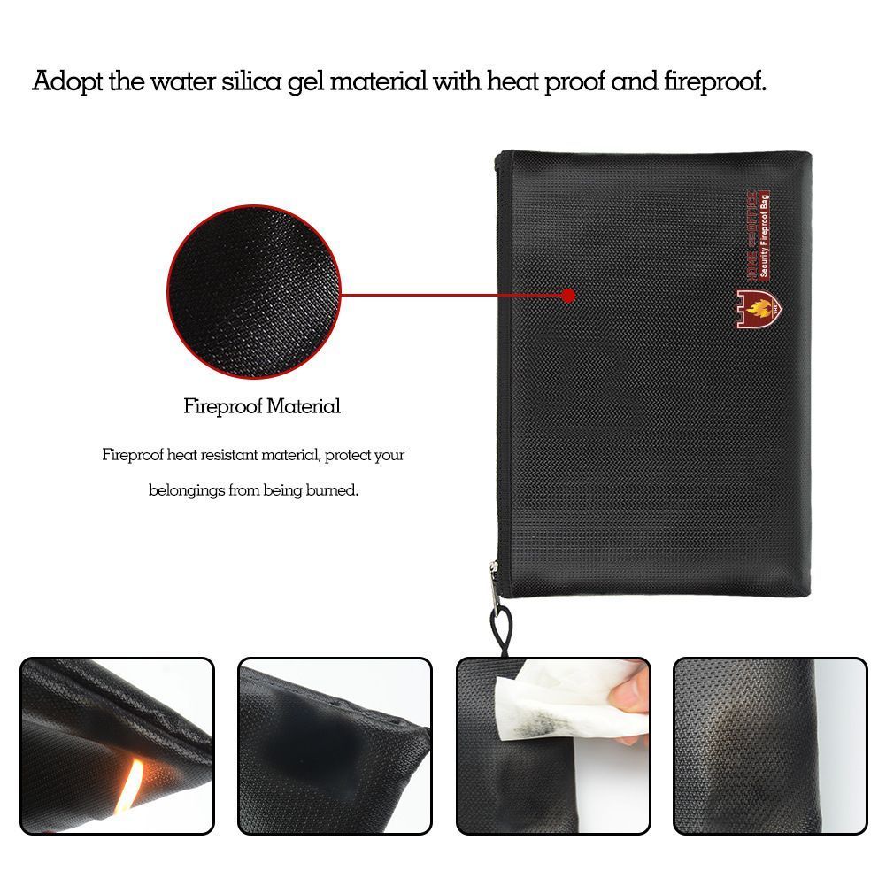 Large Black Fireproof Waterproof File Pouch 38x28cm Velcro & Zipper, Multi‑Purpose Certificate Card Storage Bag, Halloween Office Document Safety Organizer