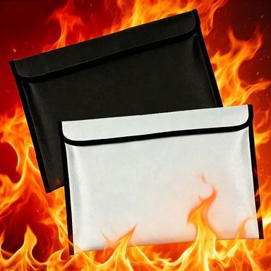 Large Grey Fire‑Resistant Waterproof Document Bag 38x28cm Velcro Zipper, Large‑Capacity Card & File Storage Pouch, Halloween Home Office Security Organizer