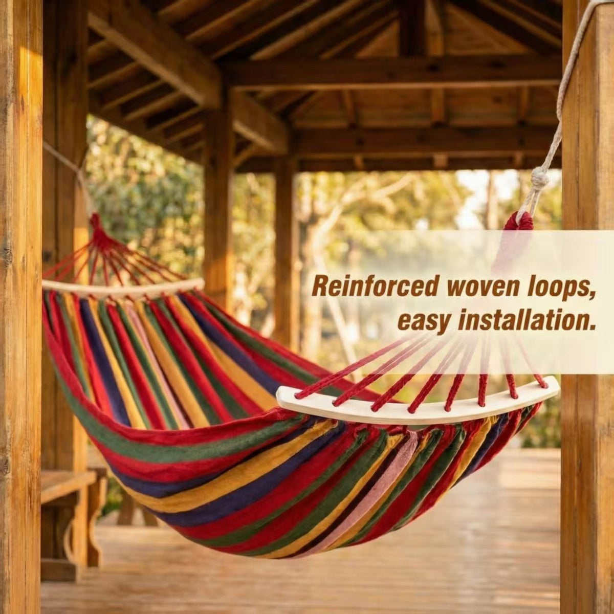 Thick Canvas Outdoor Camping Hammock - Anti-Rollover Portable Hammock for Travel Garden Beach - With Stick Red Stripe 210x100cm