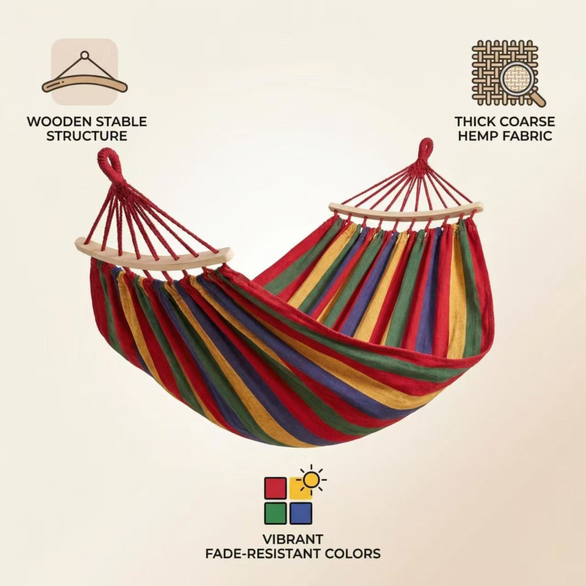 Thick Canvas Outdoor Camping Hammock - Anti-Rollover Portable Hammock for Travel Garden Beach - With Stick Red Stripe 210x80cm