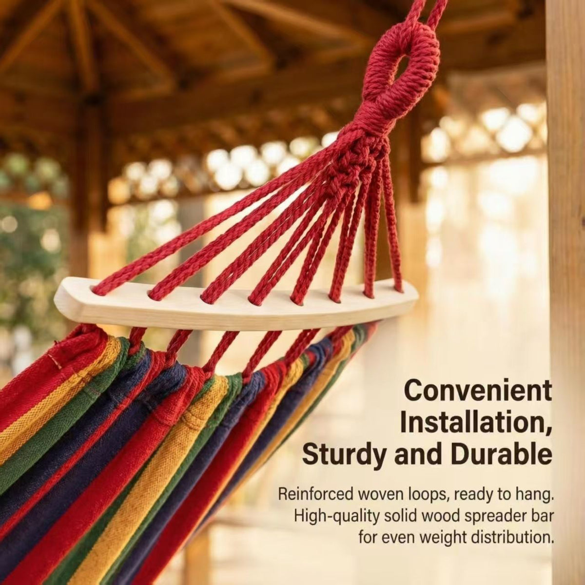 Thick Canvas Outdoor Camping Hammock - Anti-Rollover Portable Hammock for Travel Garden Beach - With Stick Red Stripe 210x80cm