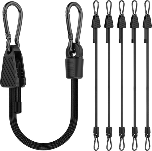 Adjustable Luggage Strap with Carabiner 6-Pack - High Elastic Bungee Cord for Luggage Packing and Fixing - Black 1.2m