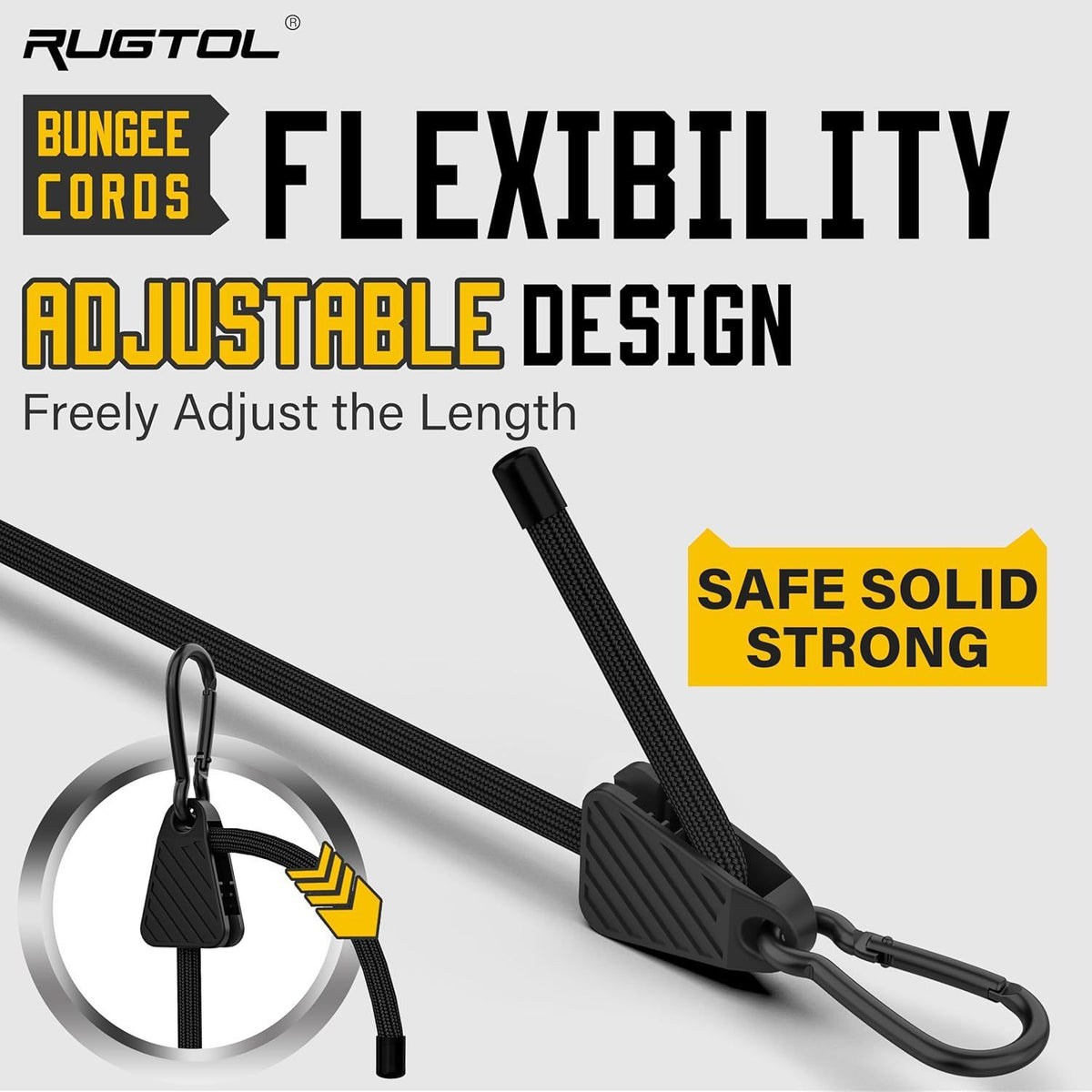 Adjustable Luggage Strap with Carabiner 6-Pack - High Elastic Bungee Cord for Luggage Packing and Fixing - Black 1m
