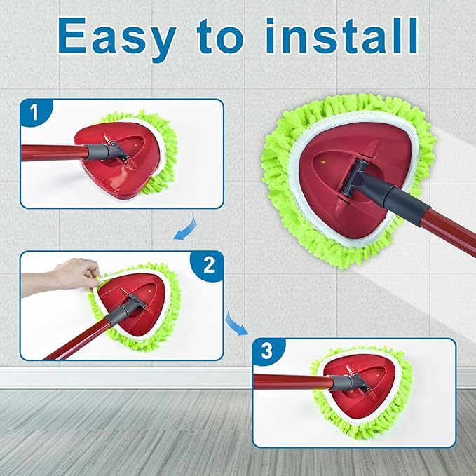 Replacement Microfiber Mop Head Pads Compatible with Vileda Ocedar Spin Mop - Triangle Chenille Cleaning Cloth Refill - Green 4-Pack with Cap