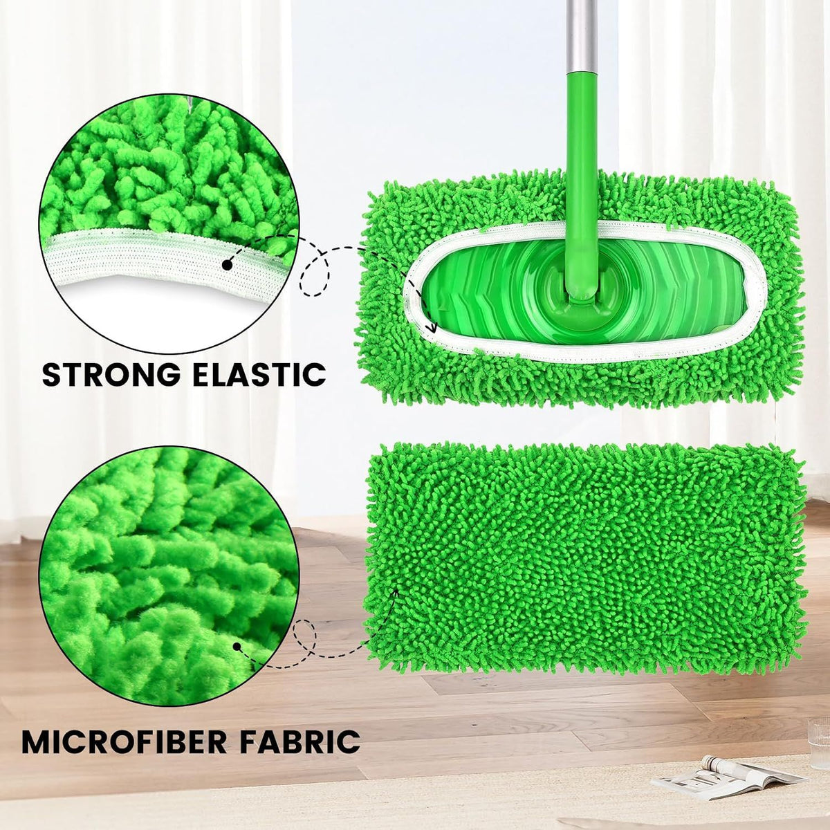 6Pcs Reusable Microfiber Mop Pads Compatible with Swiffer Sweeper Mop - Replacement Wet Mopping Pad Refills & Washable Dry Sweeping Cloths for Surface Hardwood Floor Cleaning