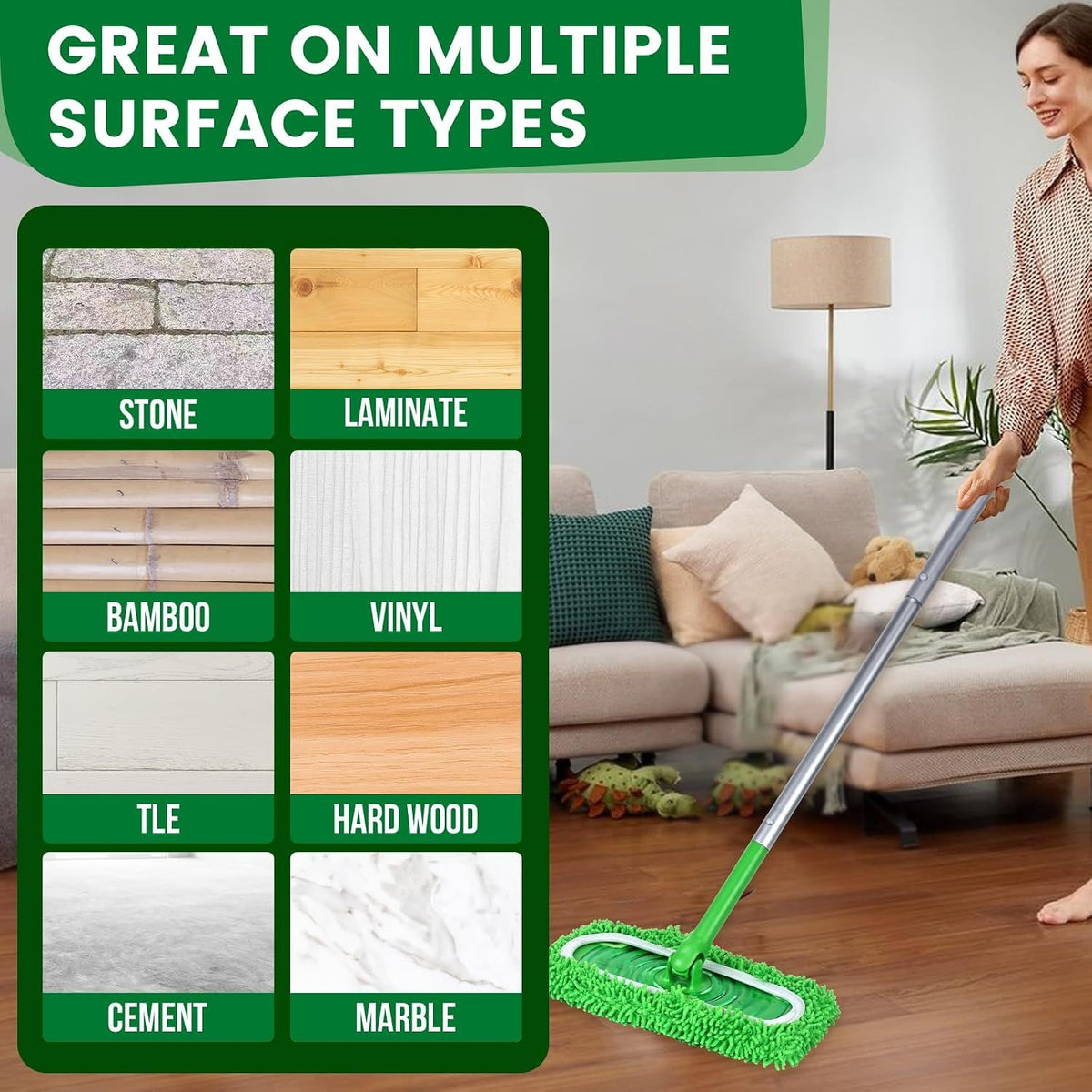 6Pcs Reusable Microfiber Mop Pads Compatible with Swiffer Sweeper Mop - Replacement Wet Mopping Pad Refills & Washable Dry Sweeping Cloths for Surface Hardwood Floor Cleaning