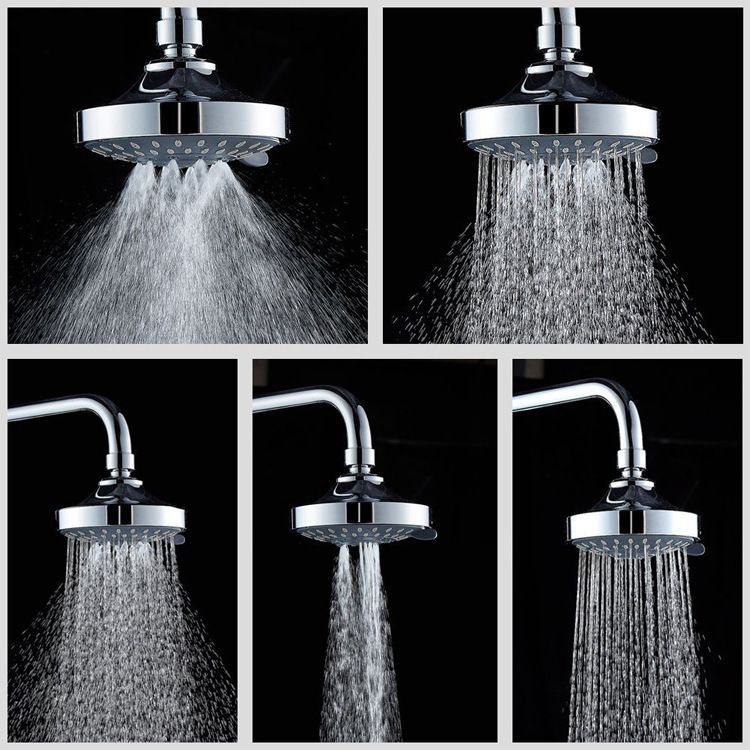 4 Inch Shower Head with 5 Spray Modes - High Pressure Handheld Showerhead for Bathroom Hotel Spa - Silver Copper Ball Head with Wall Tube & Tape