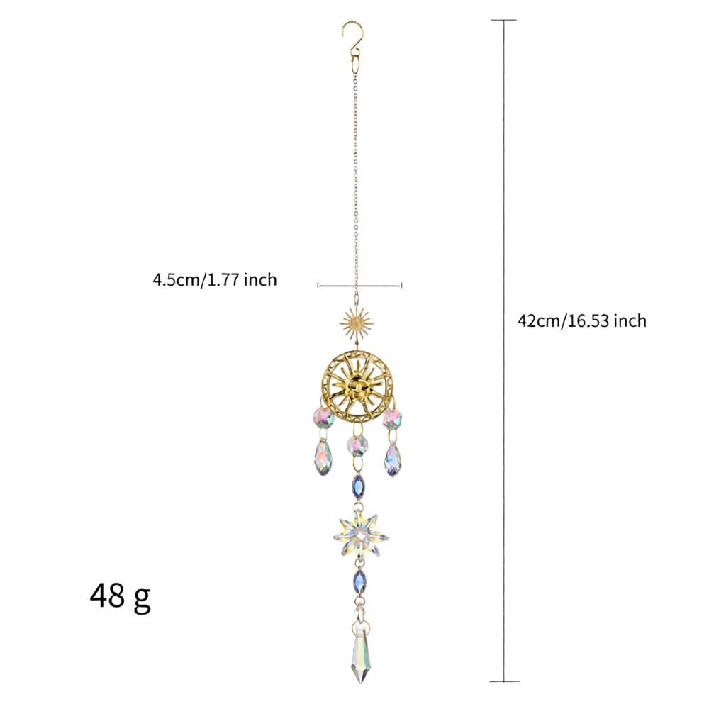 Handmade Crystal Sun Catcher Wind Chime 2-Pack - Hanging Crystal Suncatcher for Window Garden Outdoor Decor - Hand-Woven Sparkling Ornament - Gold