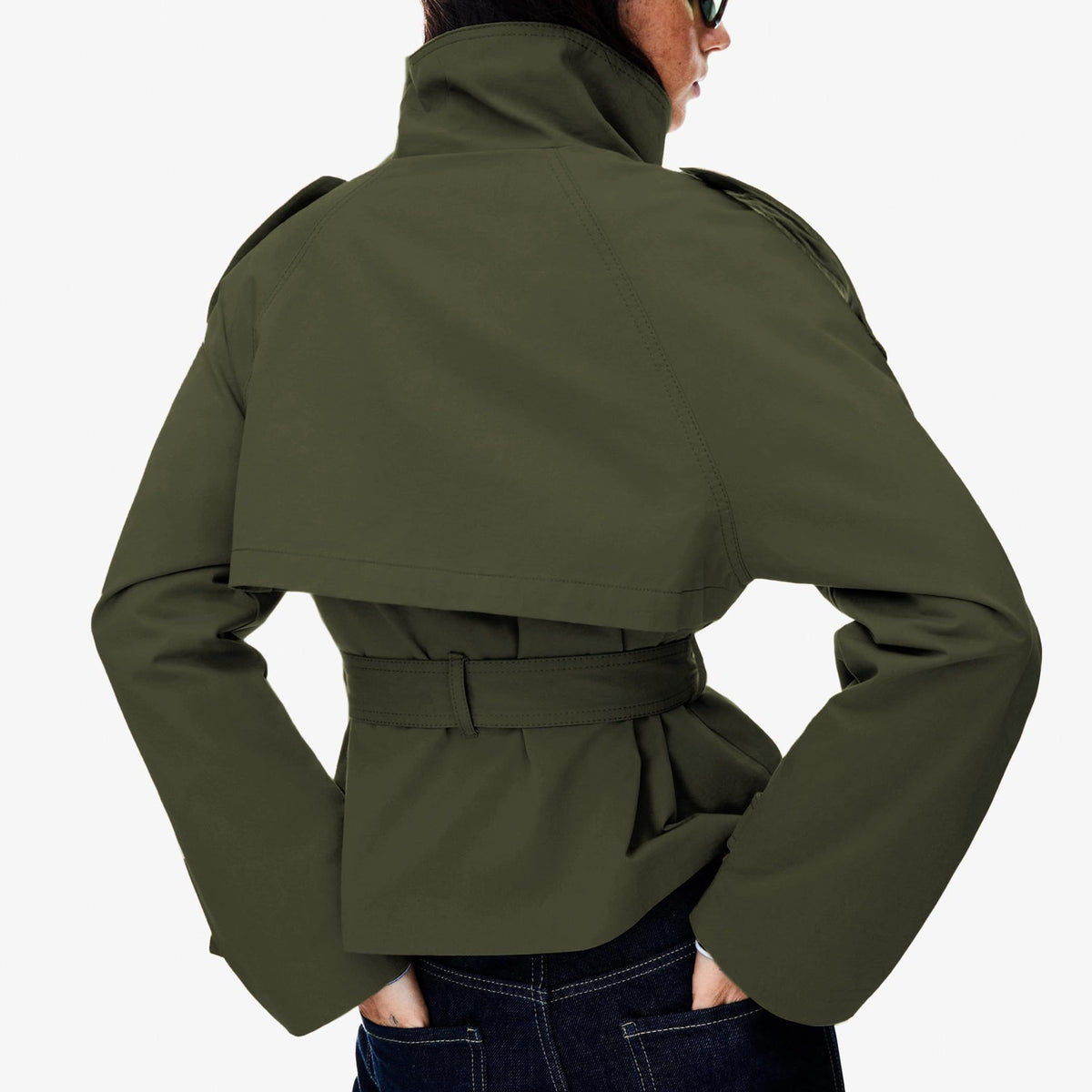 Versatile Women’s Short Trench Coat for Autumn Winter, Ideal for Work, Travel & Casual Layering, S (olive green)