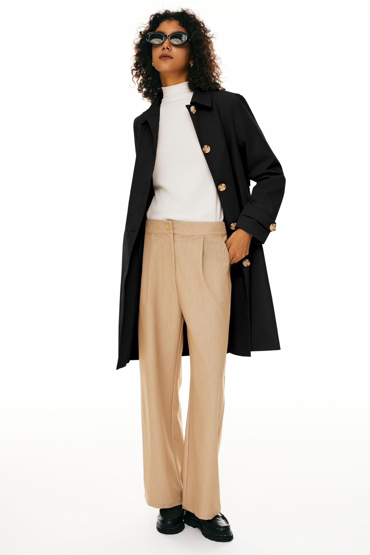 Classic Single-Breasted Trench Coat for Daily, Office & Casual Occasions, S (Black)