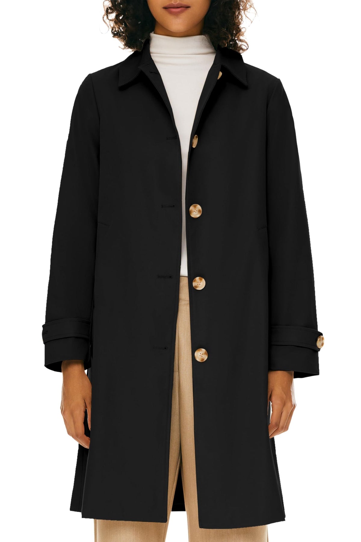 Classic Single-Breasted Trench Coat for Daily, Office & Casual Occasions, M (Black)