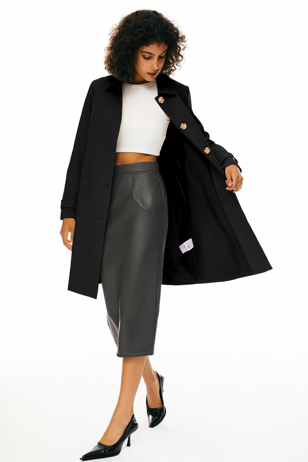 Classic Single-Breasted Trench Coat for Daily, Office & Casual Occasions, M (Black)