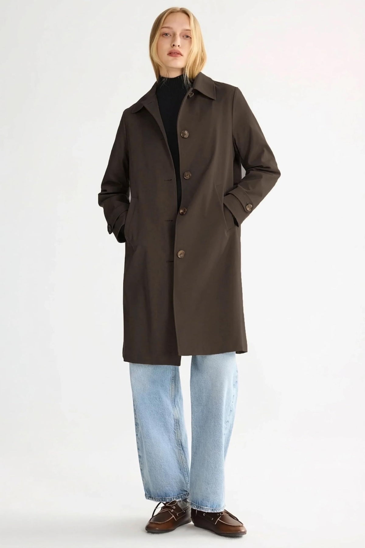 Women’s mid-length single-breasted trench coat perfect for office, weekend outings, and transitional seasons, S (dark brown)