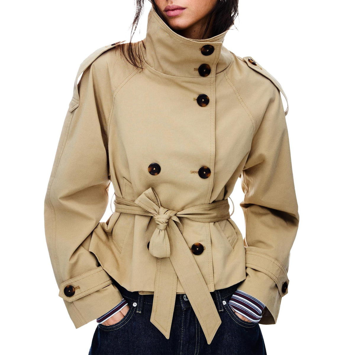 Women’s Short Trench Jacket for Fall Winter, Versatile Stylish Outerwear for Daily & Casual Wear, XS (khaki)