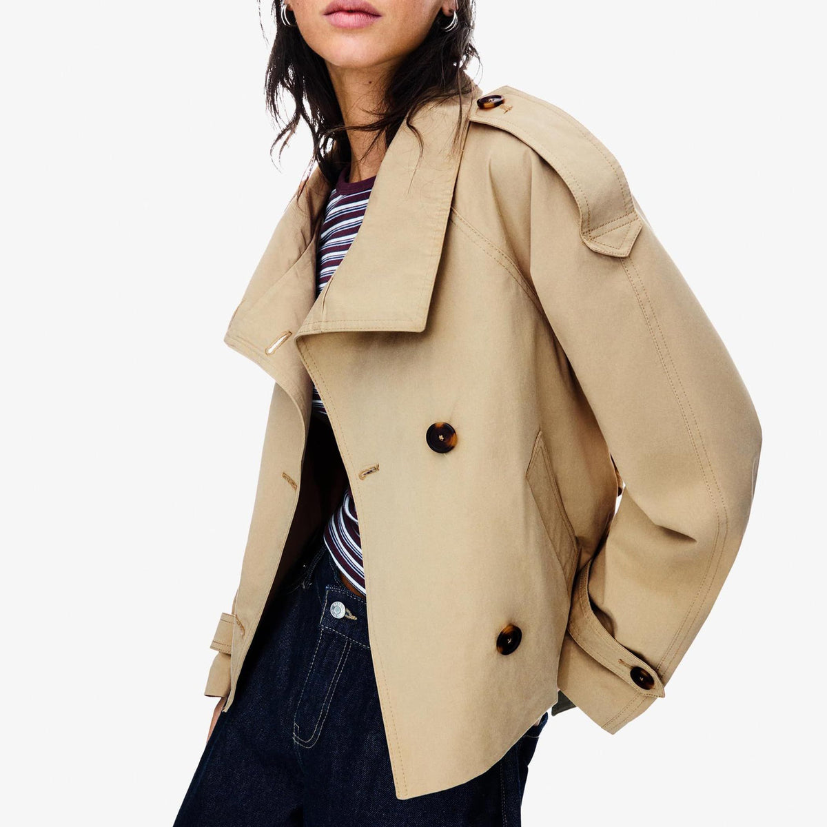 Women’s Short Trench Jacket for Fall Winter, Versatile Stylish Outerwear for Daily & Casual Wear, XS (khaki)