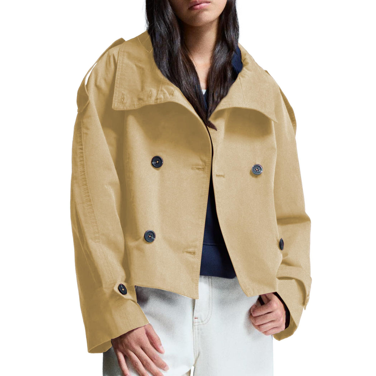 Women’s Short Trench Jacket for Fall Winter, Versatile Stylish Outerwear for Daily & Casual Wear, XS (khaki)