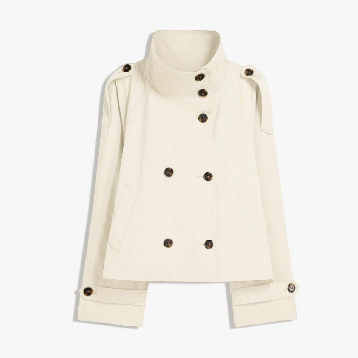 Versatile Short Double-Breasted Trench Jacket for Daily City Wear & Seasonal Layering, XS (Off-White)