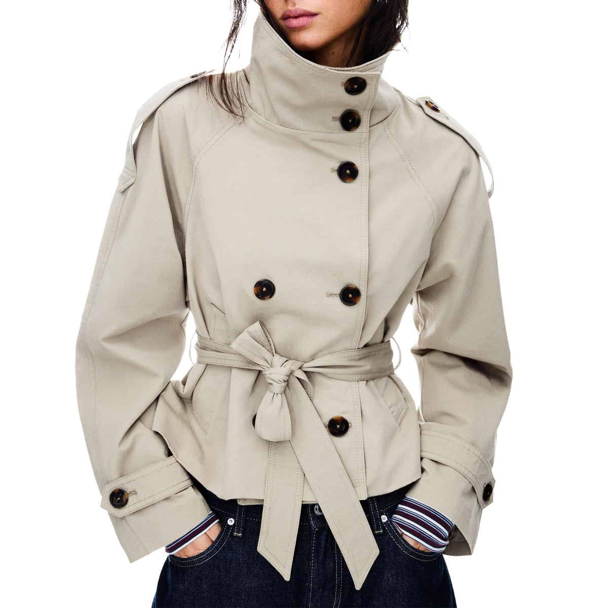 Women’s Short Trench Jacket – Versatile Layer for City Outings & Seasonal Dressing, XL (light beige)