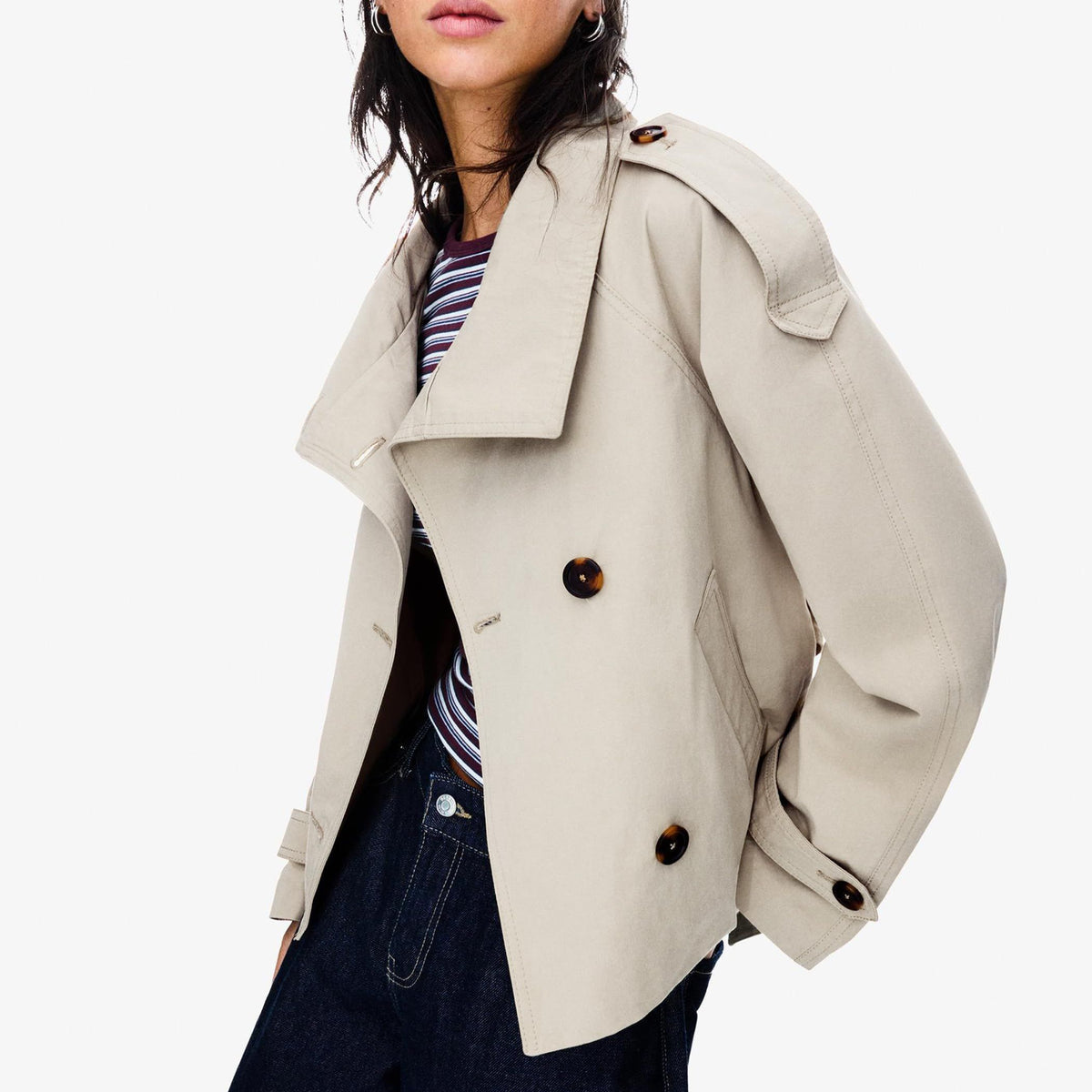Women’s Short Trench Jacket – Versatile Layer for City Outings & Seasonal Dressing, XL (light beige)