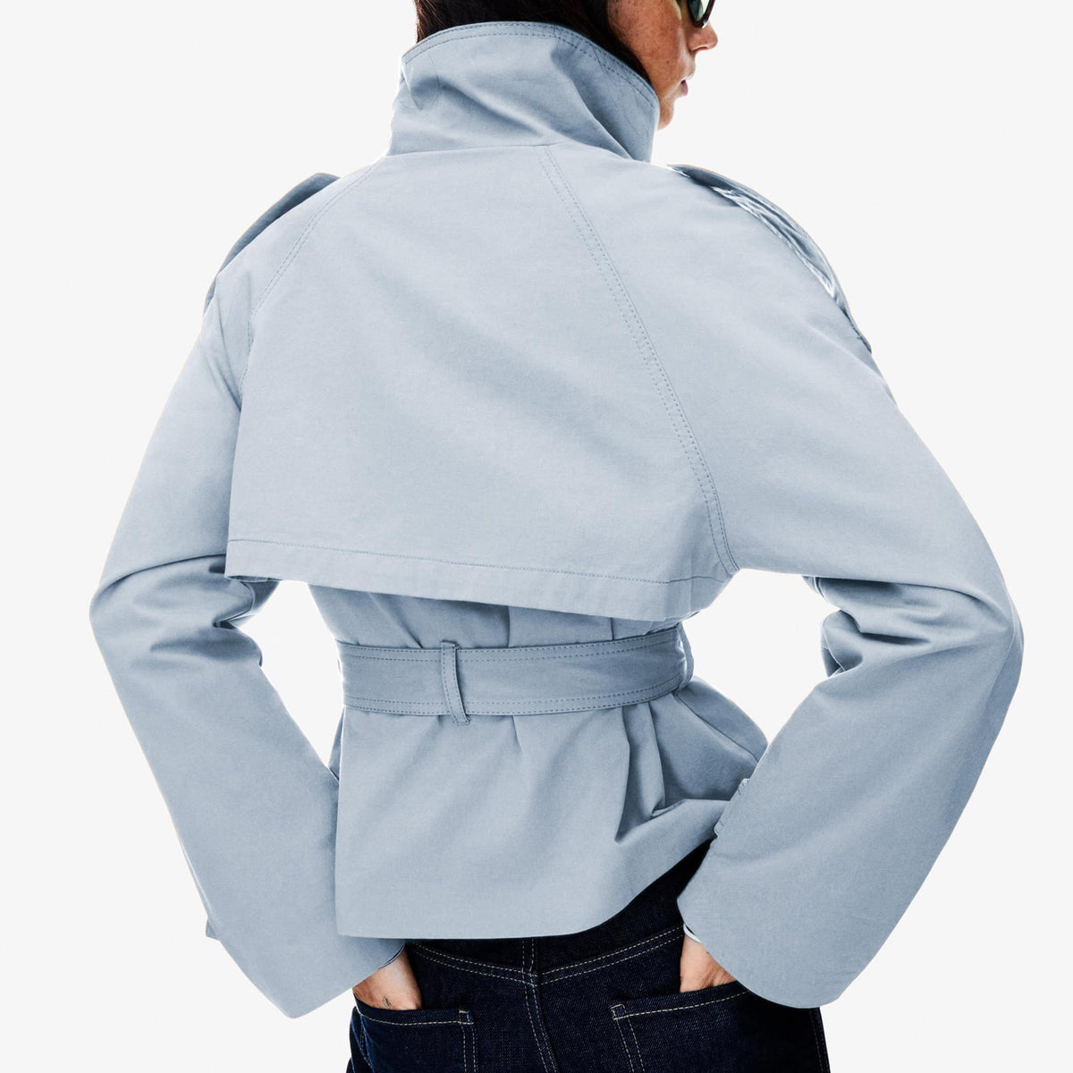 Women’s short trench coat, perfect for commuting, weekend getaways and autumn layering, S (Light Grey Blue)