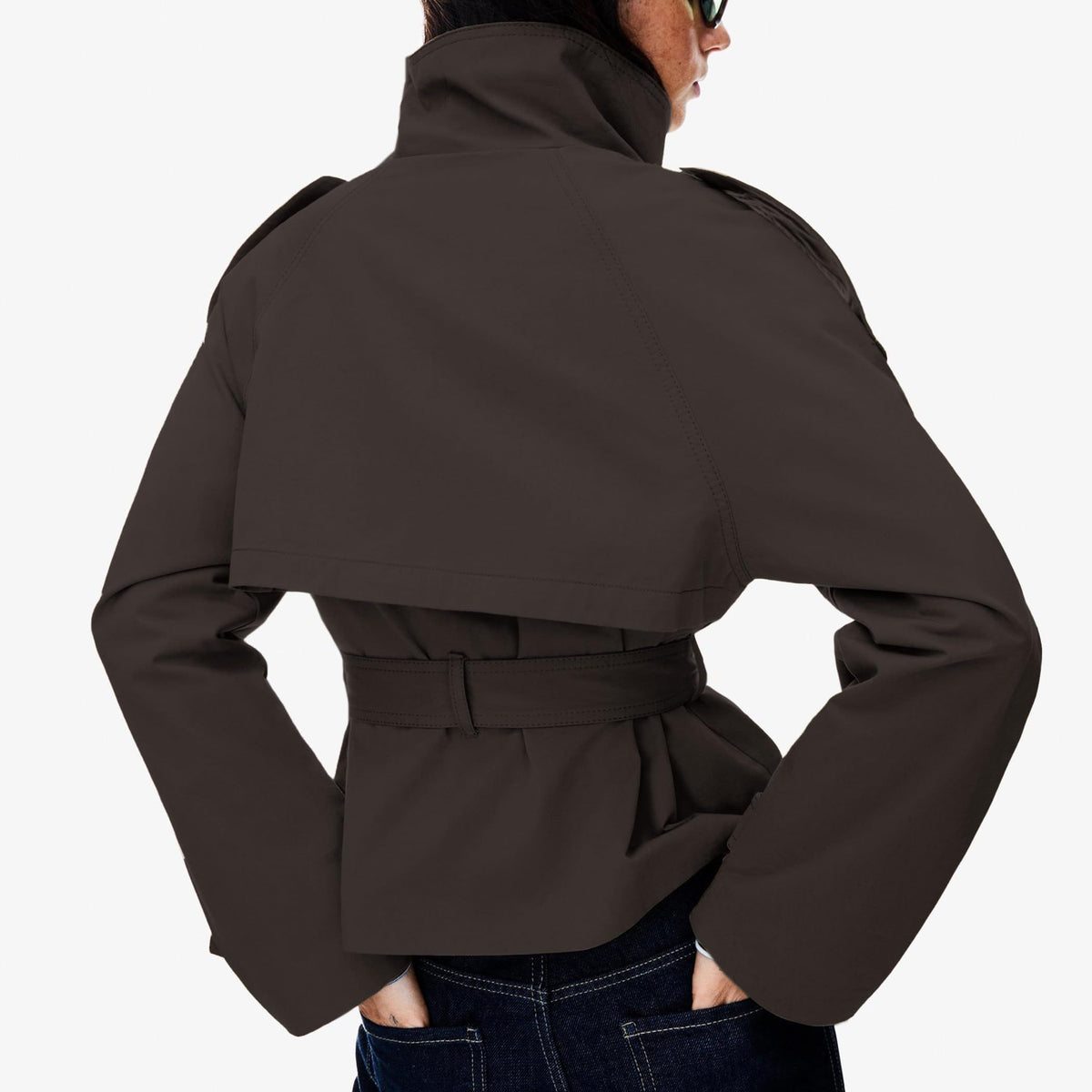 Women's short trench coat perfect for commutes, weekend getaways and layered fall outfits, XS (Dark Brown)