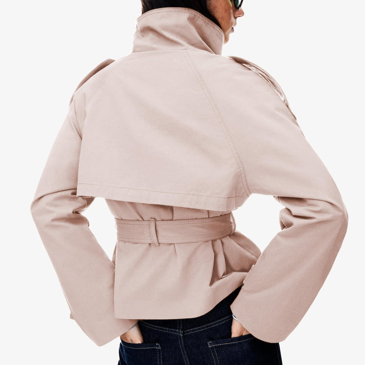 Cropped trench jacket for fall and winter, perfect for daily wear, commuting, and weekend trips, S (Light Beige)