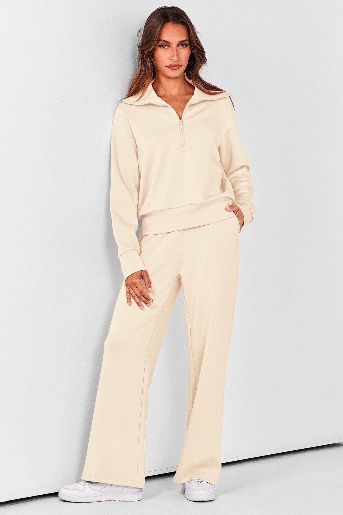 Women's 2-piece tracksuit set for lounging, workouts, and casual outings, S (Beige)