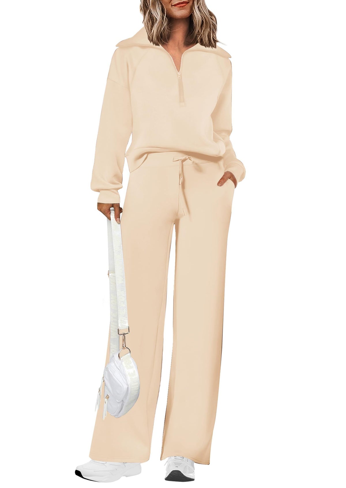 Women's 2-piece tracksuit set for lounging, workouts, and casual outings, M (Beige)