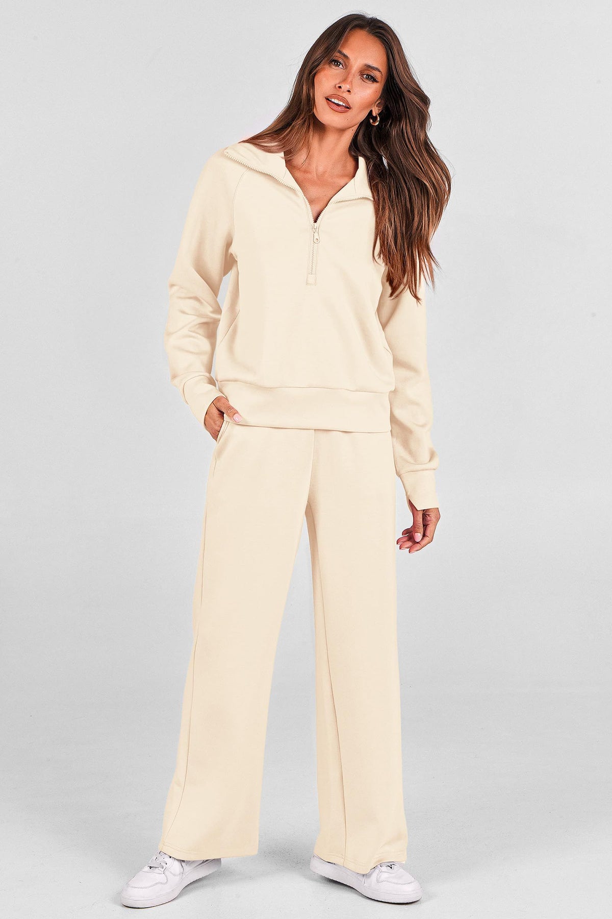 Women's 2-piece tracksuit set for lounging, workouts, and casual outings, XXL (Beige)