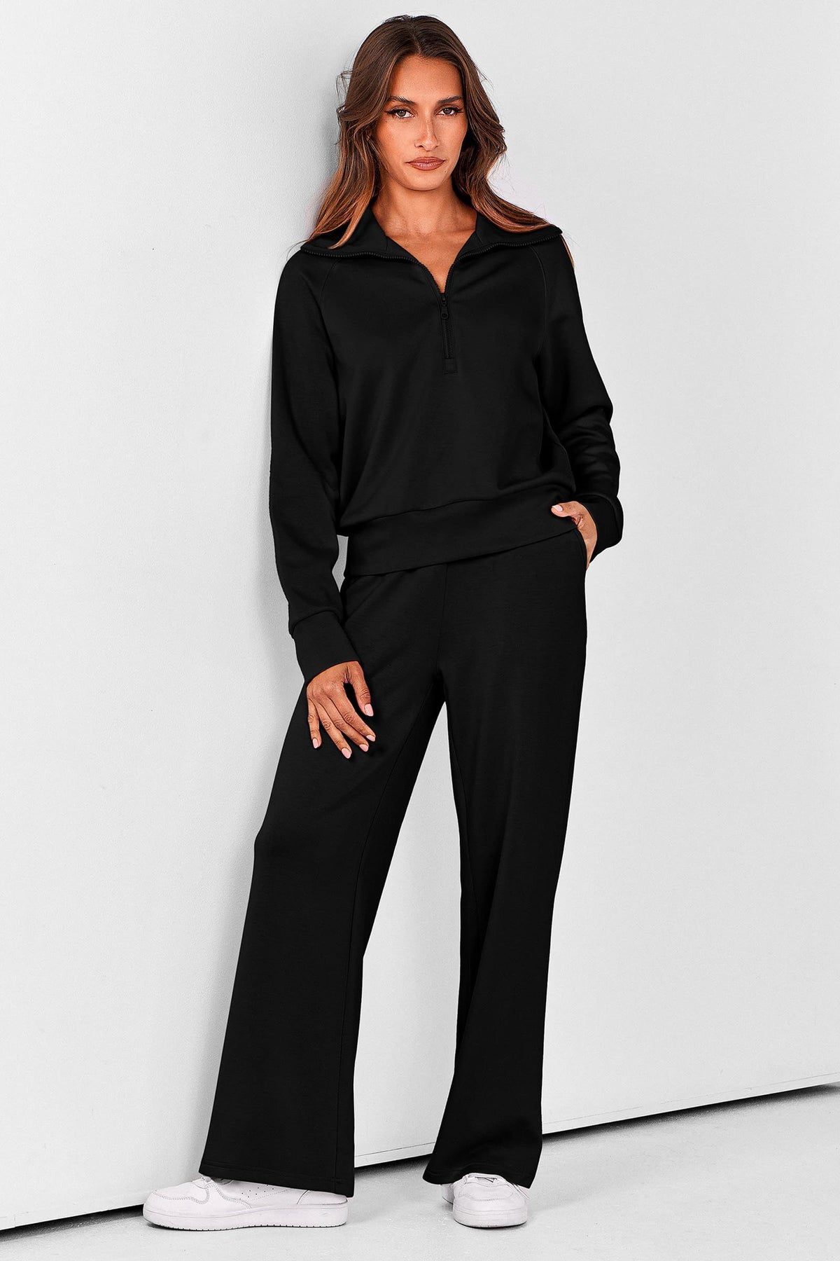 Women's 2-Piece Active Set for Casual Loungewear, Daily Errands, and Seasonal Comfy Style, L (Black)