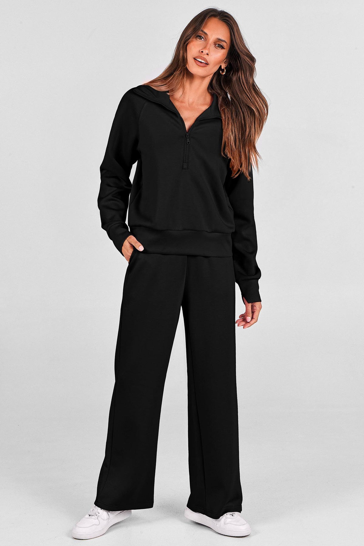 Women's 2-Piece Active Set for Casual Loungewear, Daily Errands, and Seasonal Comfy Style, L (Black)