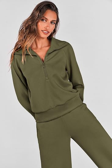 Women's 2-Piece Active Set for Casual Loungewear, Daily Errands, and Seasonal Comfy Style, S (Olive Green)