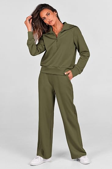 Women's 2-Piece Active Set for Casual Loungewear, Daily Errands, and Seasonal Comfy Style, S (Olive Green)