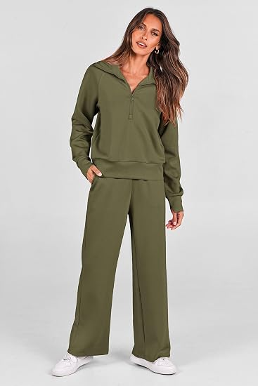 Women's 2-Piece Active Set for Casual Loungewear, Daily Errands, and Seasonal Comfy Style, XXL (Olive Green)