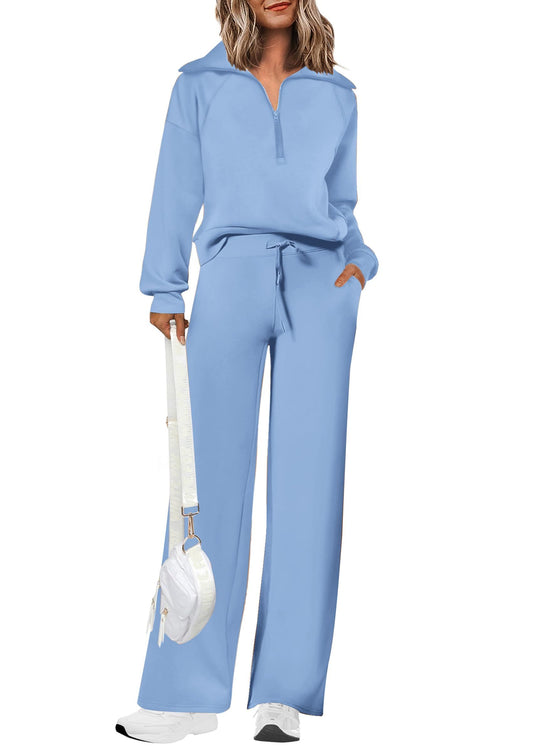 Women's 2-Piece Active Set for Lounging, Working Out, and Casual Days, L (Light Blue)