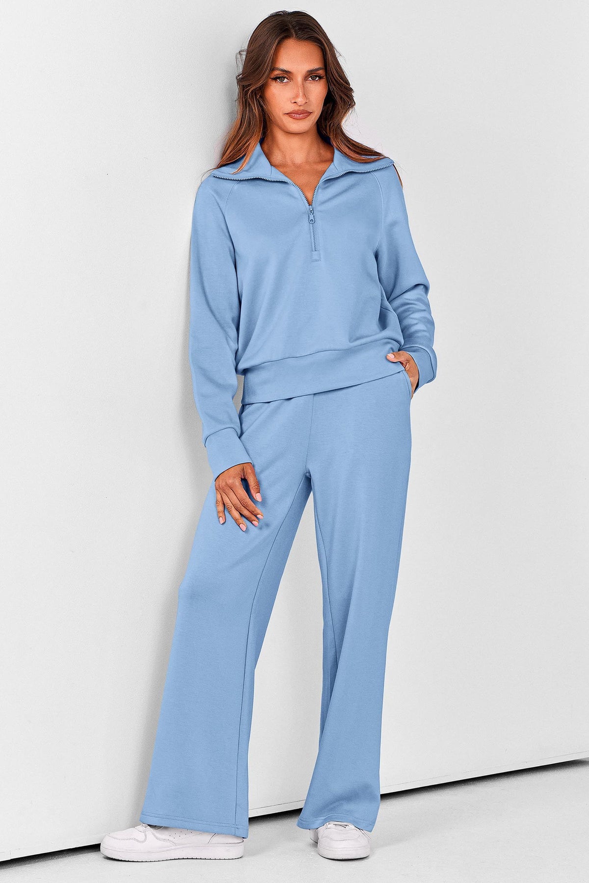 Women's 2-Piece Active Set for Lounging, Working Out, and Casual Days, L (Light Blue)
