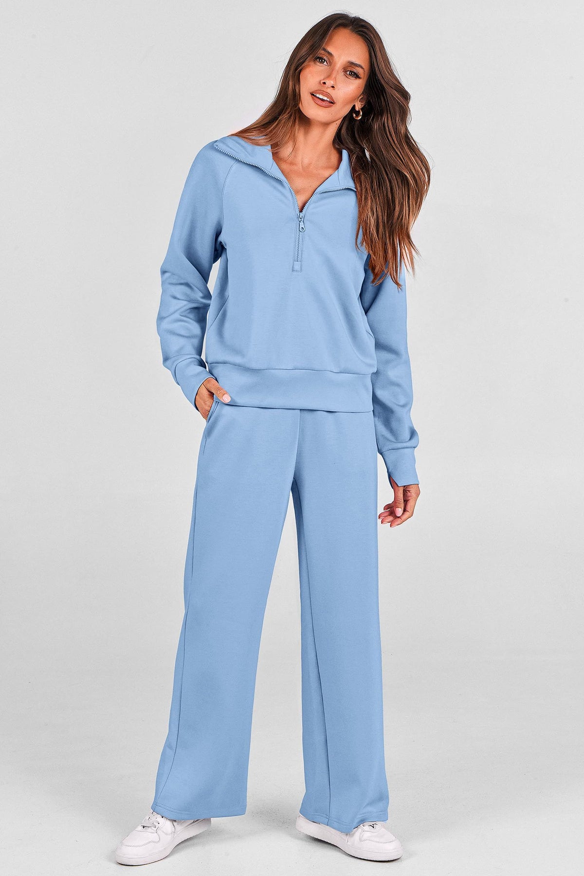 Women's 2-Piece Active Set for Lounging, Working Out, and Casual Days, L (Light Blue)