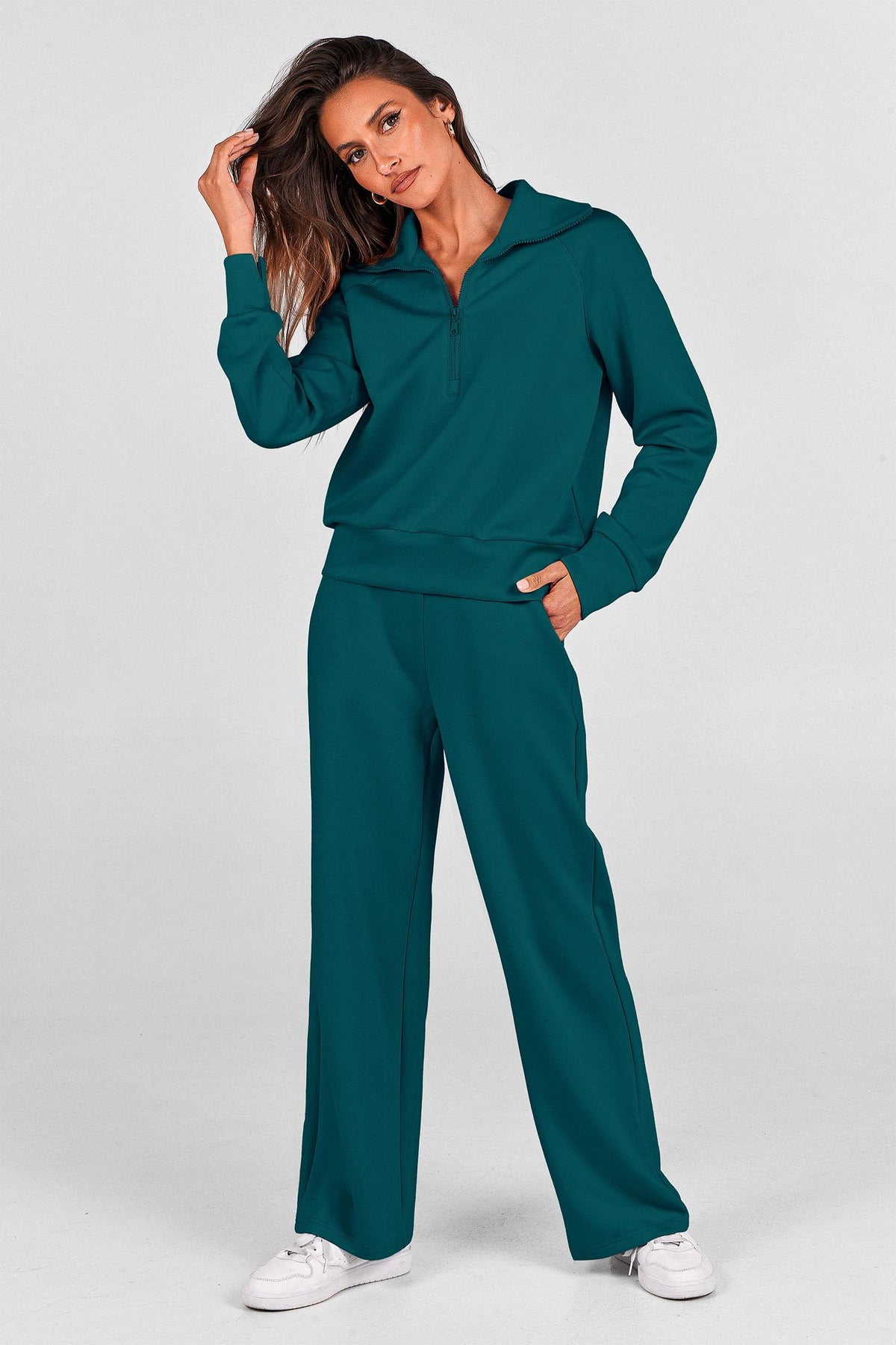 Women's 2-Piece Leisure Tracksuit, Ideal For Lounging, Errands & Casual Outings, M (Dark Teal)
