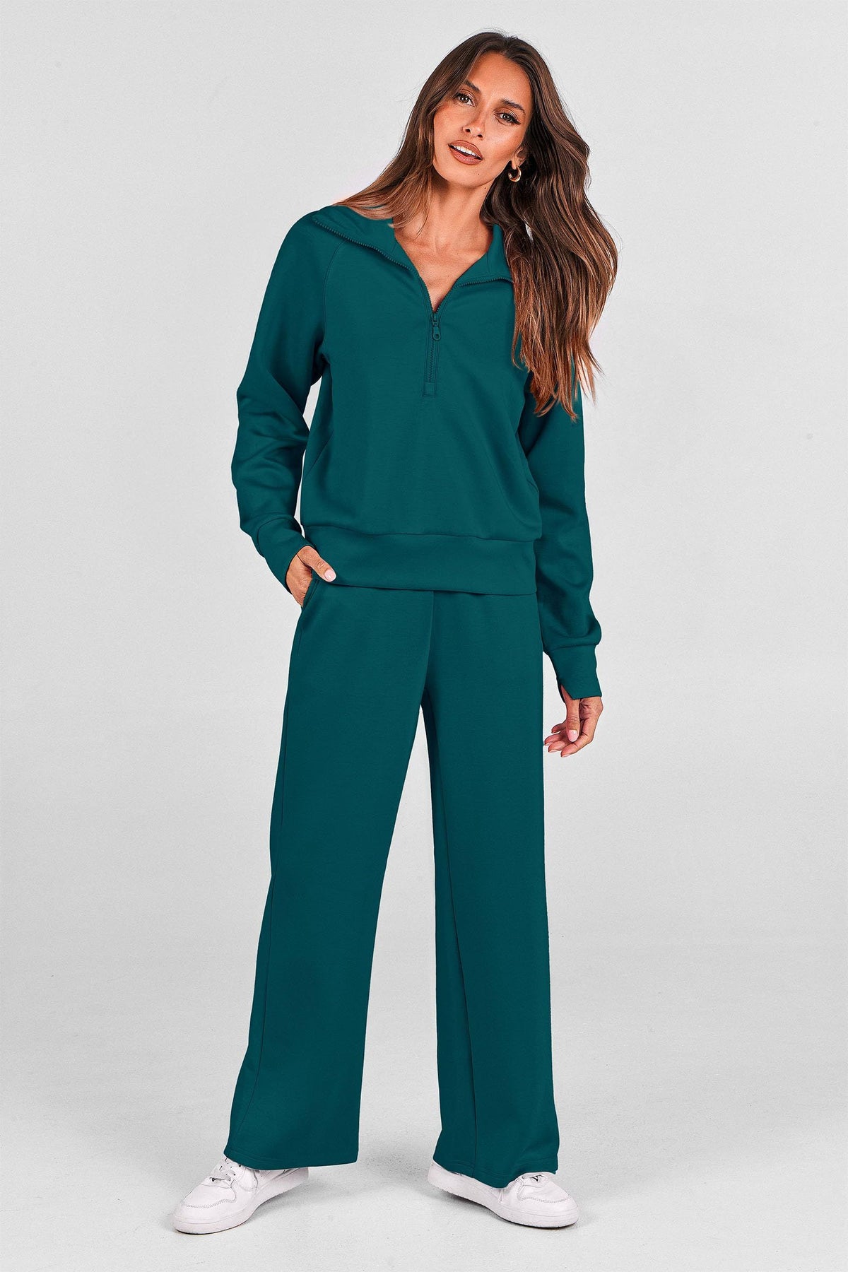 Women's 2-Piece Leisure Tracksuit, Ideal For Lounging, Errands & Casual Outings, L (Dark Teal)